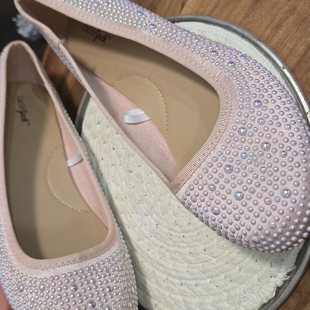Kids' Lisa Embellished Pearl Ballet Flats - Cat & Jack™ Blush Pink 4: Slip-On, M - Picture 5 of 8
